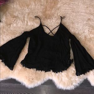 Black bell sleeve top